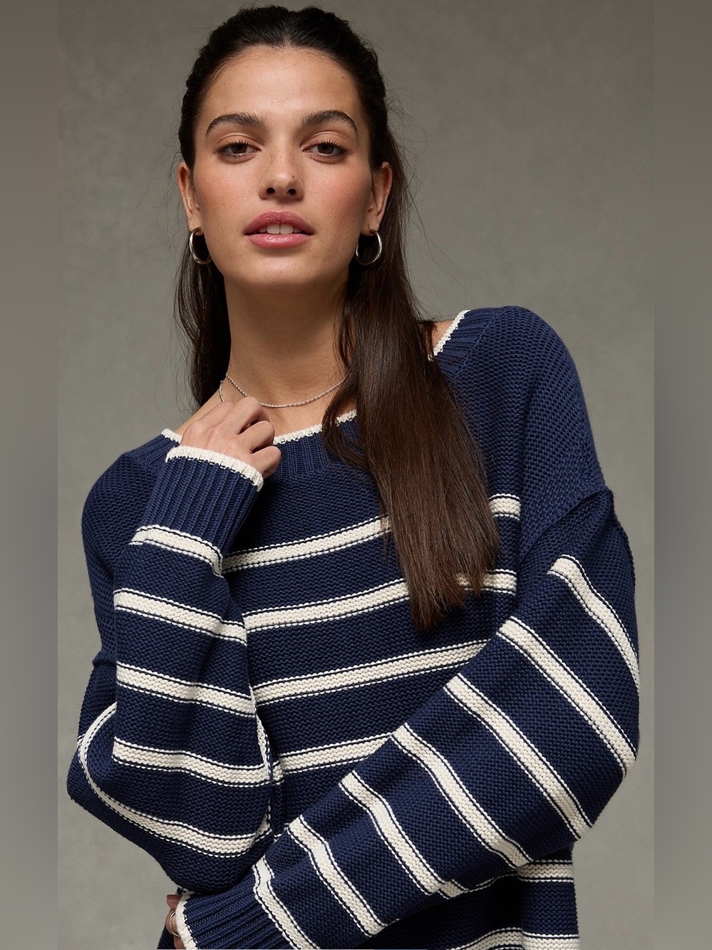 NWT - American Eagle Boat Neck Sweater Dress/Tunic in Navy & Cream Stripes